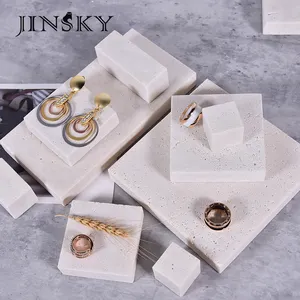 JINSKY 2020 New Designed Yellow Travertine Display Stand Ornaments Jewelry Display Stand Platform for Window Showcase