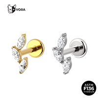 Piercing G23 Marquise CZ à filetage interne pour hélix, cartilage, labret, hypoallergénique, bijou de corps tendance