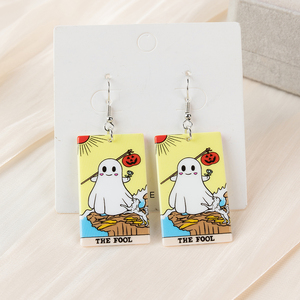 1 par de pendientes de gota de tarjeta de Tarot fantasma de Halloween, Luna acrílica y amante, artesanías de adivinación, regalo de joyería de moda - Product Image 6
