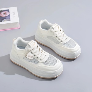 Zapatillas Deportivas para Mujer, Blancas, con Cordones, Malla Transpirable, Suela Gruesa, Versátiles, Modernas, Estilo Skate, Casuales - Product Image 6