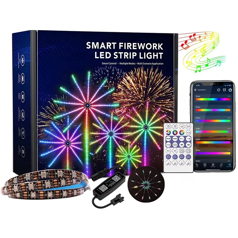 Music Sync Color Changing 2.4G Remote APP Control SMD5050 Firework LED Strip Lights for Room Party Holiday Christmas Decoration