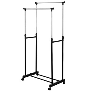 Double Bar Stainless Steel Clothes <b>Drying</b> <b>Rack</b> Adjustable Floor Standing With Wheels For Home Use - Product Image 5