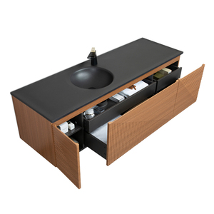 Wall Mounted Black Countertop Geometry Texture Segmentation Waterproof Wash Basin Bathroom Cabinet With Led Mirror