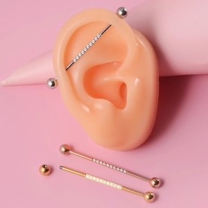 YICAI 14G acier inoxydable échafaudage industriel barre droite Cartilage boucle d'oreille pour les femmes pavé CZ industriel Barbell Piercing - Product Image 2