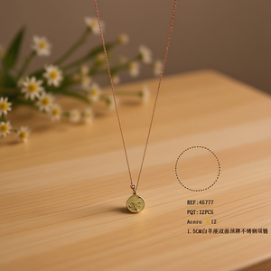 Collar de acero inoxidable con colgante de doble cara de 1.5 cm con diseño de Aries para mujer - Product Image 2