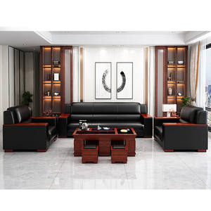 Conjunto de Sofás de Oficina Saint-Lee en Cuero y Madera Sólida, Duradero, para Reuniones de Negocios y Recepciones - Product Image 4