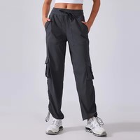 Pantalon de jogging léger pour studio de danse avec cordon de serrage à la taille, poches cargo latérales froncées, idéal pour la course et le fitness