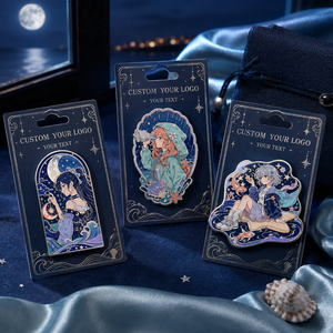 Set de Pins de Esmalte Duro Personalizados de Anime Moonlit Tide: Chica Anime, Ola Lunar, Noche Estrellada, Pins de Solapa de Metal Plateado - Product Image 2