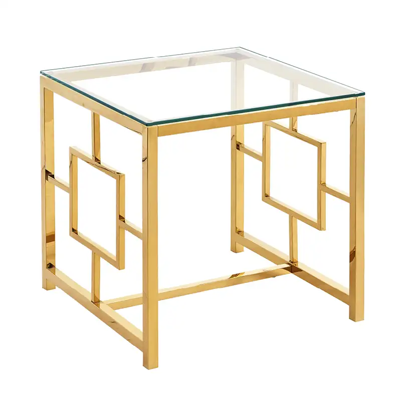 סלון פשוט מתכת מודרני rosegold זכוכית יוקרה עלה זהב קפה שולחן זכוכית סט יוקרה מודרני
