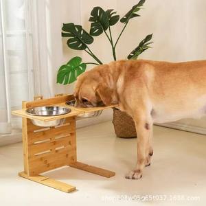 ขาตั้งชามอาหารสุนัขไม้ไผ่ ปรับความสูงได้ สถานีให้อาหารไม้เนื้อแข็งสำหรับสุนัขและแมว ใช้ในบ้าน ที่ให้อาหารสัตว์เลี้ยง - Product Image 3