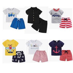 Conjunto de Ropa Infantil Unisex de Verano, 2 Piezas, Algodón, Sin Marca, Estilo Casual, Camiseta sin Mangas a Cuadros, Pantalones Cortos Estampados, Edades 0-12 - Product Image 2