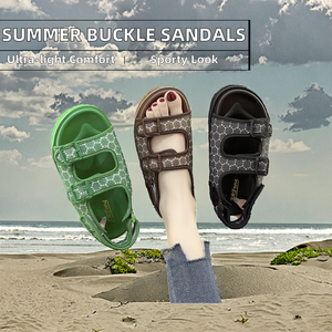 Sandalias Planas Deportivas de Verano para Mujer, Antideslizantes, con Hebilla, Parte Superior de PU, Forro de PVC, Transpirables y Ligeras - Product Image 2