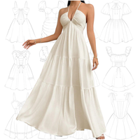 Robe longue sexy à col en V profond et dos nu, sans manches, coupe trapèze évasée, pour fabricants de vêtements, vente en gros d'usine OEM/ODM