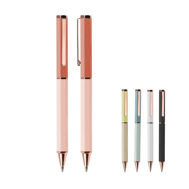 Toptan toplu yenilik altıgen Metal çok renkli tükenmez kalem ile Gi ile lüks tükenmez kalem için lazer baskılı Logo özel