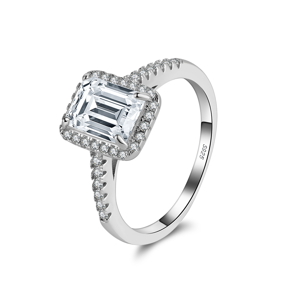 LZR19 RINNTIN Emerald Cut CZ Wedding Band - Premium 925 Silver