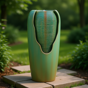 Fuente de agua para exteriores estilo jarrón esmaltado de 30.71 pulgadas, de piedra, de 1 nivel, decoración verde para jardín - Product Image 2