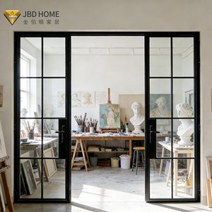 Porte en verre à double battant en vente chaude avec cadre en métal noir et verre trempé - Gain de place et élégant pour les maisons modernes - Product Image 2