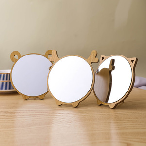 Miroir de maquillage de bureau en bois, rond, portable, à une seule face, pour étudiants et dortoirs - Product Image 4
