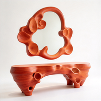 Ensemble table console sculpturale en bois massif et miroir mural artistique, meubles Wabi Sabi irréguliers sculptés à la main pour villa, hall d'entrée, salle d'exposition