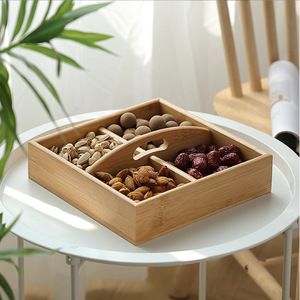Bamboo Wood Dried Fruit Box 4 Compartment Rectangular <b>Storage</b> <b>Tray</b> Multifunction Candy Snack Organizer - Product Image 3