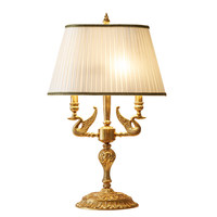 Lámpara de Mesa LED de Estilo Francés, Totalmente en Cobre, con Pantalla de Tela - Diseño Retro de Lujo para Sala de Estar, Dormitorio, Mesita de Noche