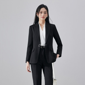 Women's Professional Suit Set Gray Polyester Elegant Slim Fit For Office Workwear Spring Autumn Commute Interview Wear - Product Image 2