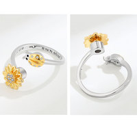 Bague de rotation en laiton ouverte pour femmes, bijoux anti-stress pour mariage, forme ovale, motif abeille et tournesol