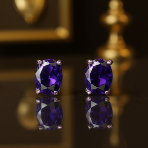 Pendientes ovalados morados con engaste de cobre y diseño de piedras preciosas facetadas Modelo E3876 - Product Image 2