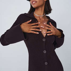 فساتين أنيقة للنساء بأكمام طويلة وياقة مطوية فساتين ذات قصة ضيقة وفتحة طويلة - Product Image 2