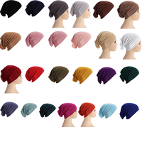 Nouveau bonnet tube uni en coton jersey - Bonnet de base très élastique en soie-coton - Chapeau court de style foulard pour femme musulmane - Chapeau d'automne XINYI