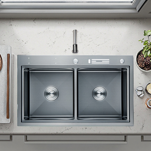 Hg29 B loạt hiện đại sử dụng thương mại Bồn Rửa Nhà Bếp đôi lưu vực bước thiết kế với van thép không gỉ handmade đa chức năng - Product Image 3