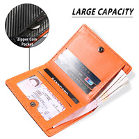 Dompet Pria Anti-RFID Motif Garis Kulit PU Tipis Lipat Dua dengan Ritsleting & Kancing Pengunci, Kantong Koin, Tempat Kartu Kredit