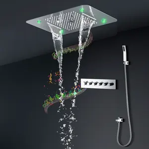 580*380 MM Ceiling LED Music Shower Set Stainless Steel Family Hotel Luxury Bathroom Rain Mist Water Column Waterfall Spa Shower