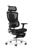Chaise de bureau ergonomique en maille avec dossier en aluminium poli, appui-tête réglable, siège coulissant et accoudoirs 3D