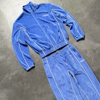 Fabricante de Ropa Personalizada, Chaqueta y Pantalones de Terciopelo Azul Reflectante 3M, Traje Deportivo de Dos Piezas, Chándal de Terciopelo Extra Grande