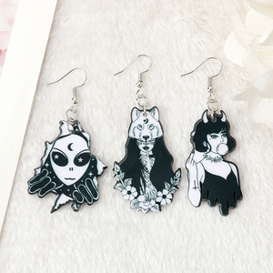 1 paio di orecchini pendenti <span class=keywords><strong>donna</strong></span> <span class=keywords><strong>lupo</strong></span> moda Baddie Bubble Gum ragazza alieno per regalo di compleanno - Product Image 5