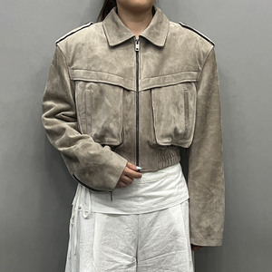 <strong>Women</strong> Cropped Bomber Motorcycle <strong>Style</strong> Short Outerwear Genuine Sheepskin Suede Leather <strong>Jacket</strong> <strong>for</strong> Spring Autumn - Product Image 1