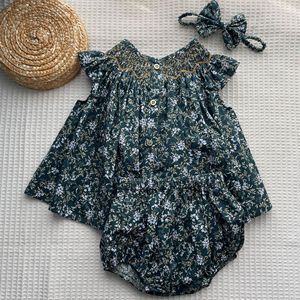 Ensemble de 3 robes fleuries pour bébé fille nouveau-née, imprimé floral vert vintage, robe à manches courtes à volants pour bébé - Product Image 2