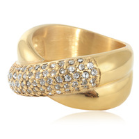 Bague en acier titane Yunnique Dongguan, sertie de pierres en pavé doré, bijoux de fête pour femmes, modèle 27088