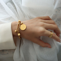 Bracelet en acier plaqué or vintage coréen pour femmes Bracelets mode double couche à ligne élastique ronde