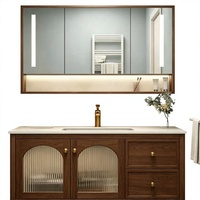 Meuble de salle de bain moderne en bois massif avec lavabo en céramique, robinet en cuivre et égouttoir, écologique, mural, pour villa et usage extérieur