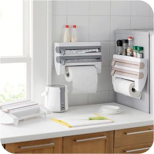 4 in 1 <b>Paper</b> Hanger Cling Film Storage Rack Film Roll Holder Cutter Wall Mounted Plastic <b>Kitchen</b> Towel Foil Dispenser Cling - Product Image 2