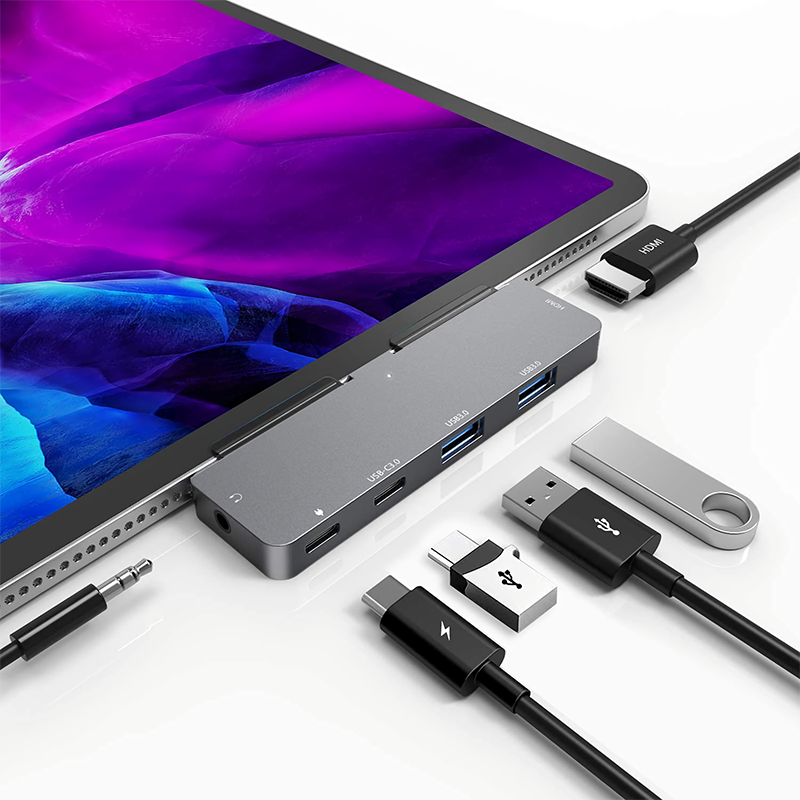 Для iPad USB C концентратор 6 в 1 Тип C USB концентратор 4K UHD HDTV OTG USB 3,0 концентратор с зарядным портом 3,5 мм аудио