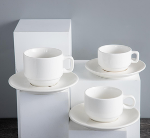 White Ceramic Coffee <b>Cup</b> <b>Saucer</b> Set Multi Spec Custom Logo Bulk Wholesale for Hotels Cafes Restaurants Wedding Events Drinkware - Product Image 2