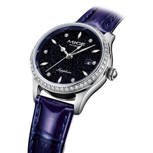 Montres automatiques mécaniques pour femmes MIGE 28MM en acier inoxydable avec cadran en sable bleu, style élégant, affichage de la date - Product Image 4