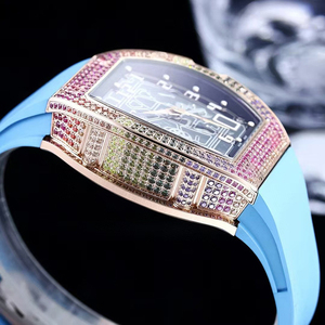 <span class=keywords><strong>Orologio</strong></span> da <span class=keywords><strong>Uomo</strong></span> con Gemme Arcobaleno, Cassa in <span class=keywords><strong>Oro</strong></span> Rosa, Quadrante Scheletrato, Movimento Meccanico Automatico, Cinturino in Gomma Ciano - Product Image 5