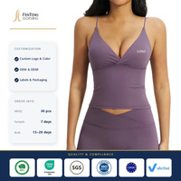 Débardeur de yoga et d'entraînement pour femme, avec logo personnalisé, en tissu brossé, soutien-gorge intégré, dos à double bretelle, rembourré, vente en gros