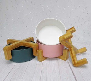 Suporte de bambu de madeira natural para animais, suporte ajustável para potes de cachorro - Product Image 6