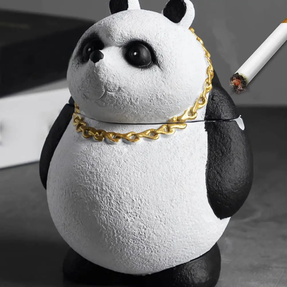 Panda Shaped xi măng Gạt tàn trang trí gạt tàn với nắp thuốc lá tro chủ thuốc lá tro container Máy tính để bàn trang trí cho cuộc sống