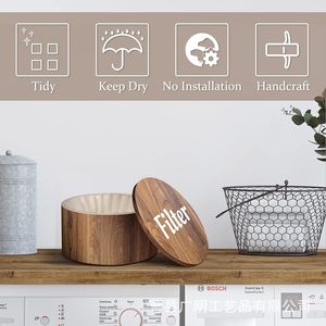 Solid Wood Round Coffee Filter <b>Storage</b> <b>Box</b> With Lid <b>Kitchen</b> Countertop Organizer Brown - Product Image 4